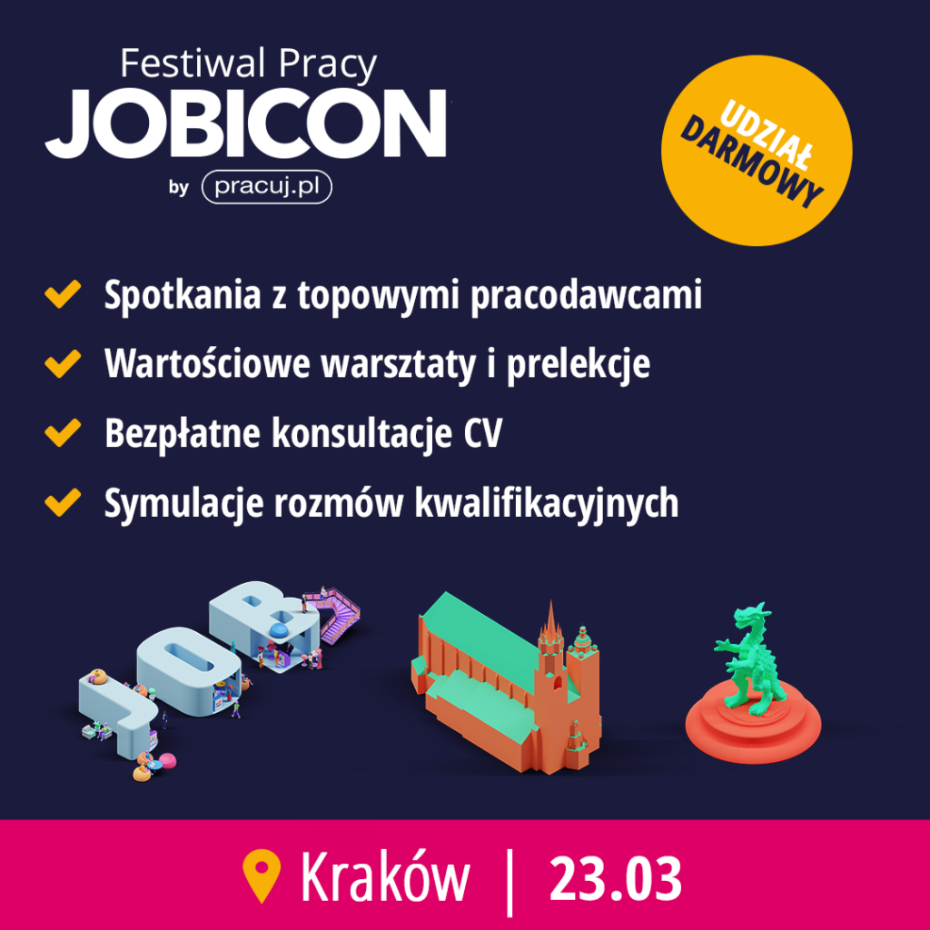Plakat festiwalu pracy jobicon - kraków 23.03